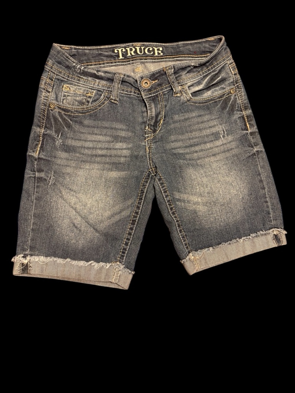 Truce Women's Distressed Denim Bermuda Shorts - Washed Blue